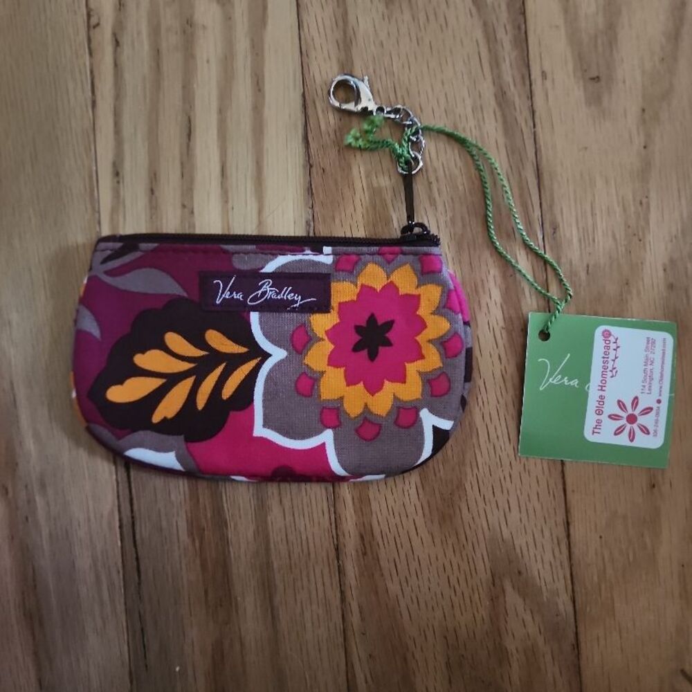 Vera Bradley Zip ID Case‎ Womens Multi-Color Carnaby Floral Keychain Clip Travel